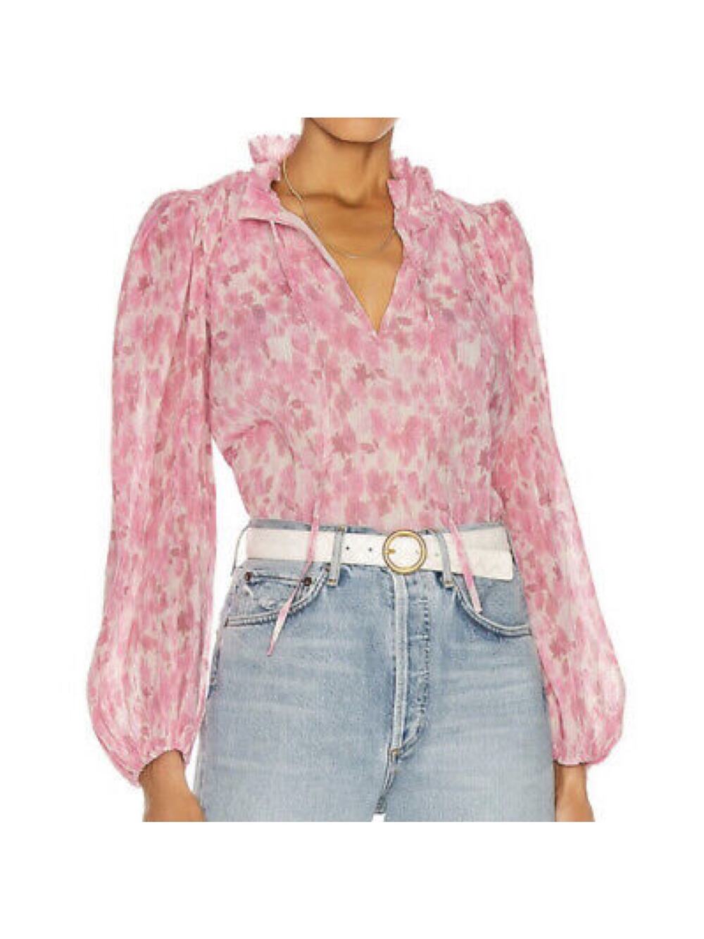 Ganni Pleated Blouse Pink Floral